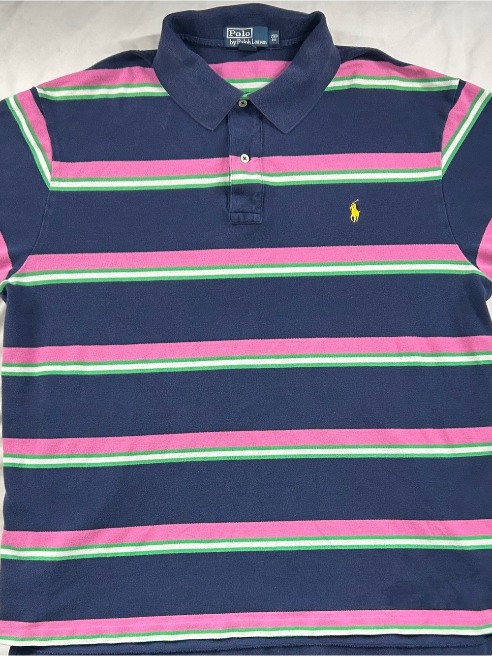 Polo Ralph Lauren 2XB Big Tall Striped Polo Shirt Navy Pink Green